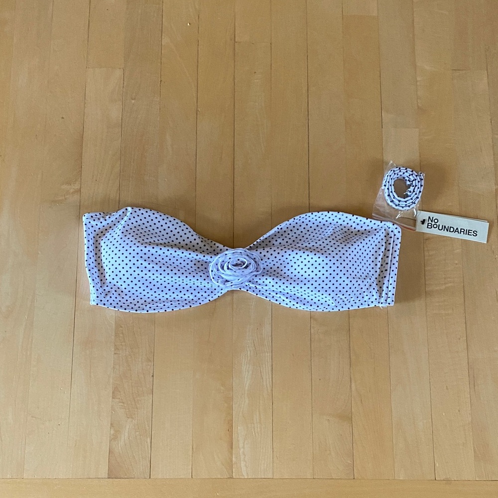 No Boundaries White and Black Polka Dot Bikini Top